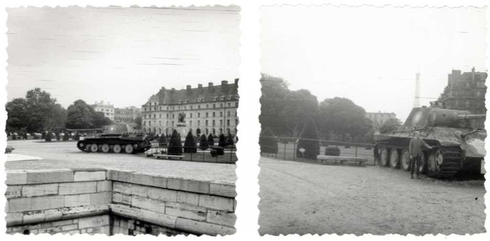 Lot De 2 Photos De Mai 1963 : Char Panther (capturé à Dompaire En Sept. 1944) Au Jardin Des Invalides à Paris - Guerre, Militaire