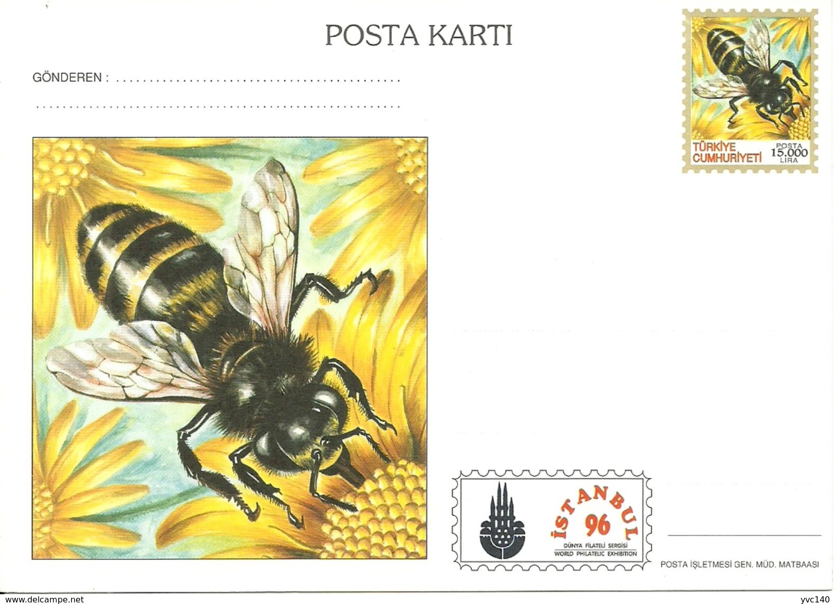 Turkey ; 1996 Postal Stationery "Honey Bee" - Ganzsachen