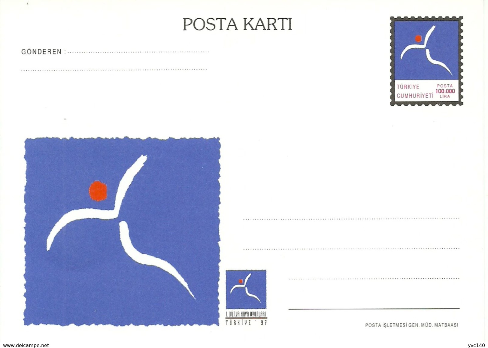 Turkey; 1997 Postal Stationery "1st World Air Games" - Entiers Postaux