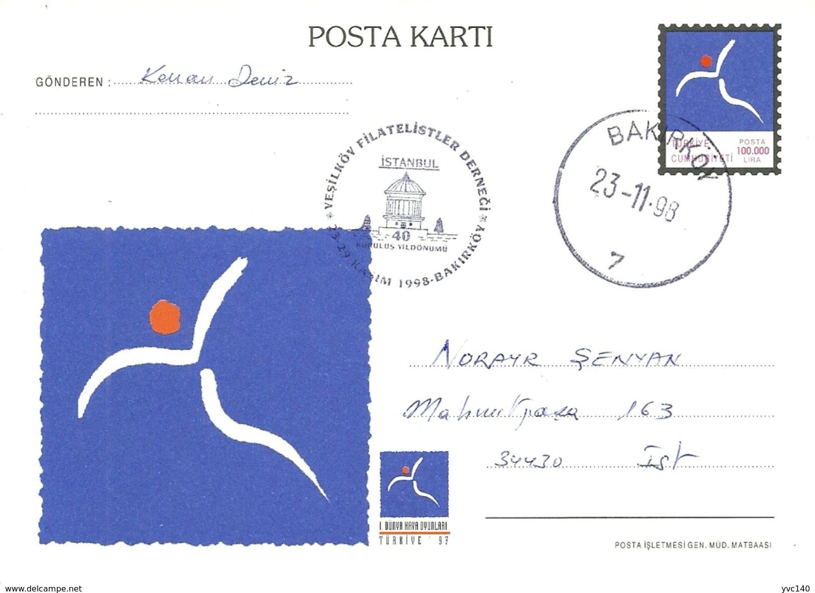 Turkey ; 1997 Postal Stationery "1st World Air Games" - Interi Postali