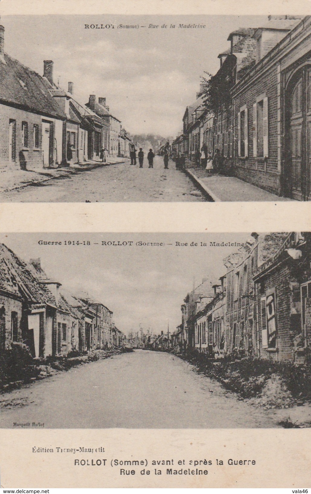 ROLLOT  80 SOMME   CPA   RUE DE LA MADELEINE AVANT ET APRES LA GUERRE - Autres & Non Classés