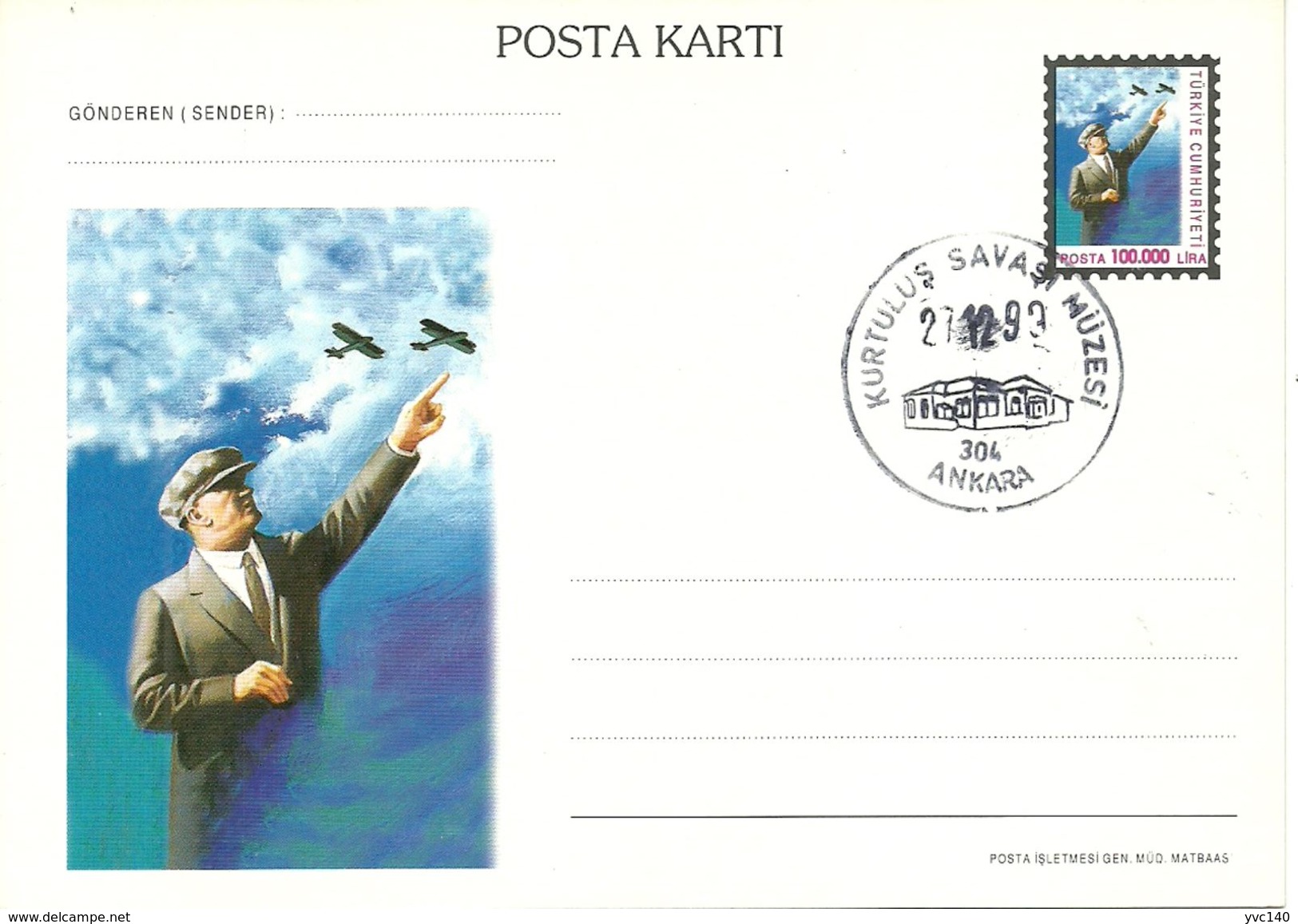 Turkey; 1997 Postal Stationery  "Ataturk And Airplanes" - Postal Stationery