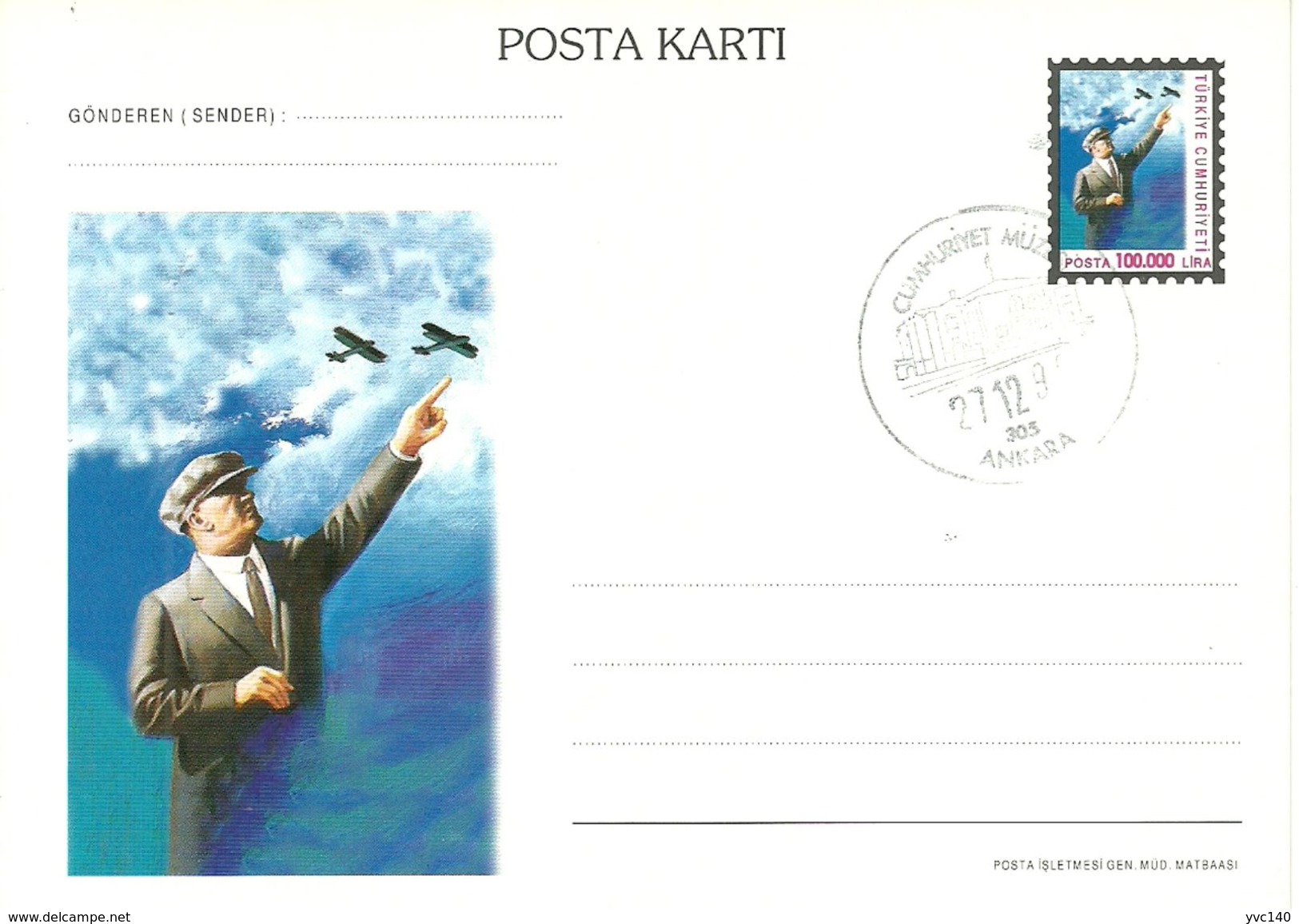Turkey; 1997 Postal Stationery  "Ataturk And Airplanes" - Interi Postali