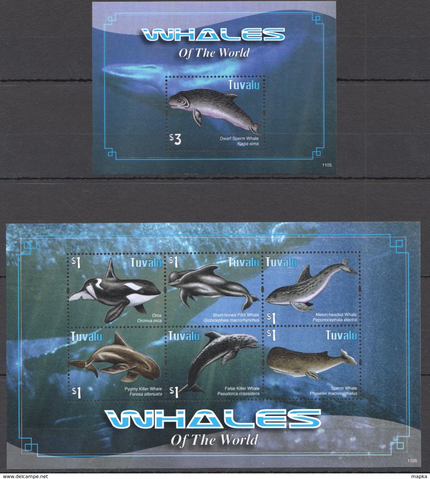 N714 2011 CANOUAN FAUNA MARINE LIFE WHALES OF THE WORLD 1KB+1BL MNH - Wale