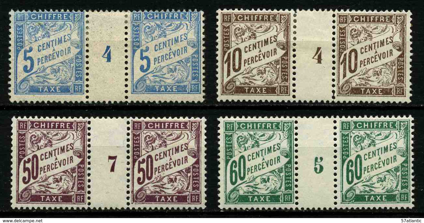 FRANCE -  YT T 28 * + 29 * + 37 ** + 38 ** - TAXE - LOT DE 4 PAIRES DE TIMBRES NEUFS */** AVEC MILLESIMES - 1859-1959 Neufs