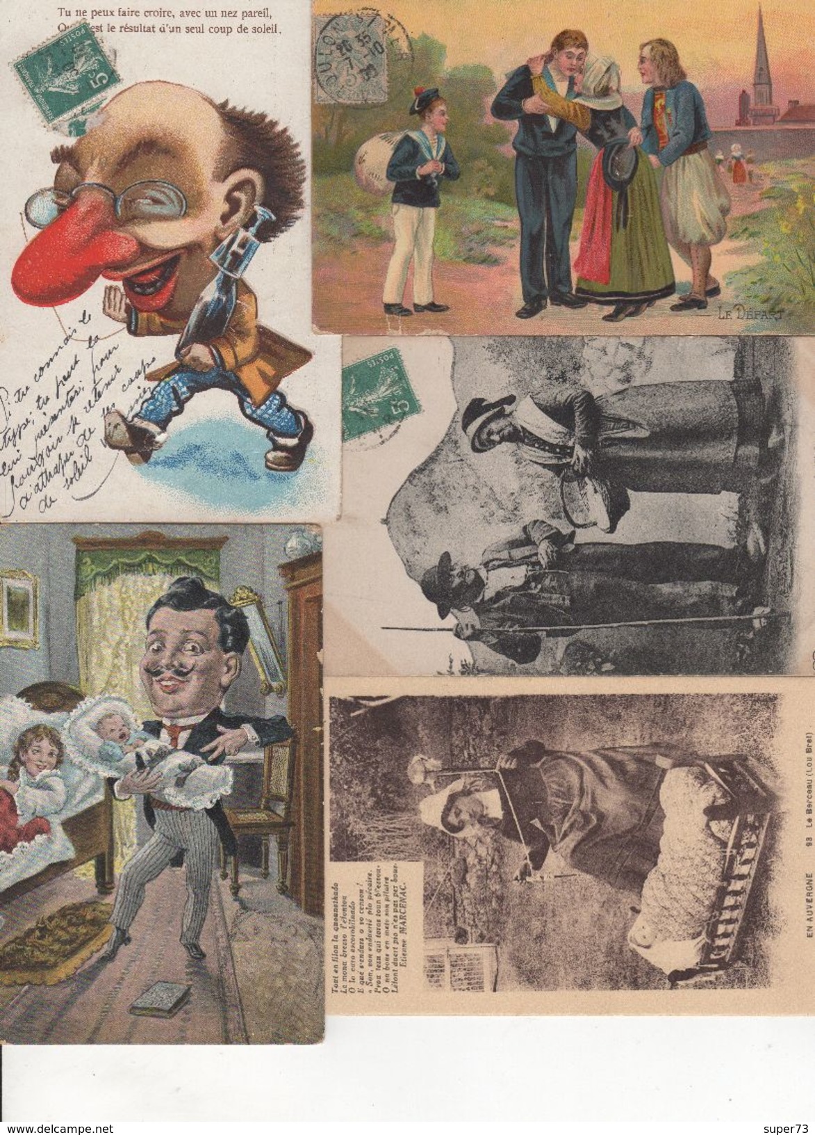 Lot divers de 95 cartes postales anciennes : fantaisie , folklore , humour , caricature ... A voir