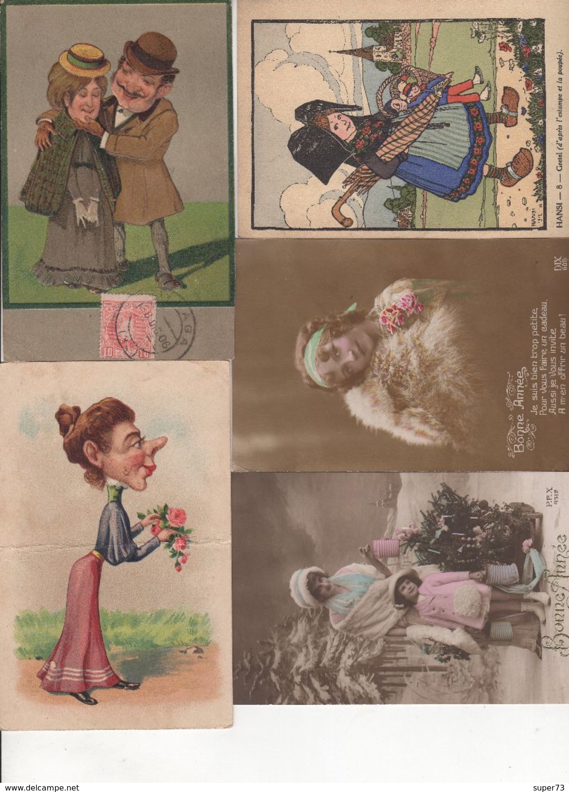 Lot divers de 95 cartes postales anciennes : fantaisie , folklore , humour , caricature ... A voir