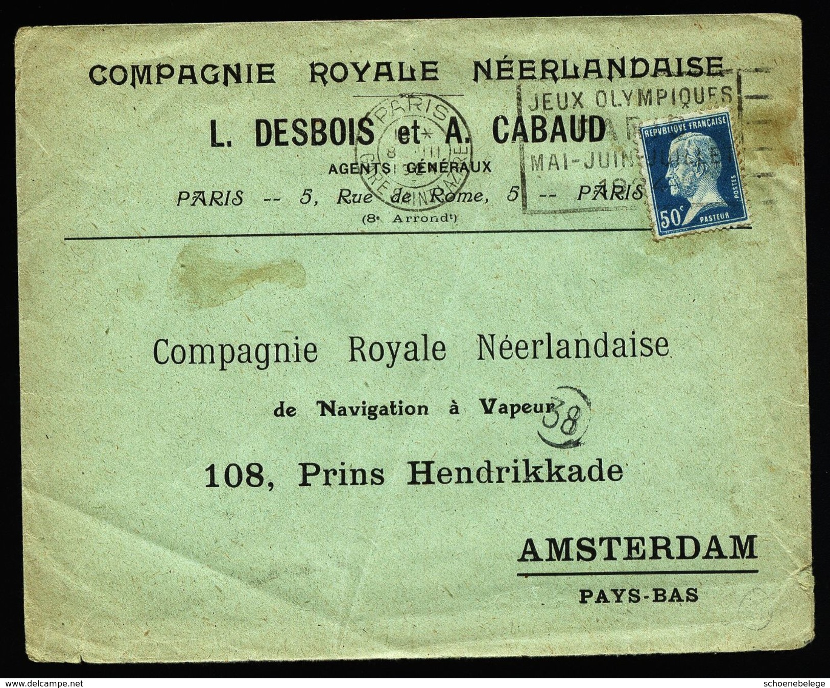 A4964) France Brief Paris 8.8.24 Compagnie Neerlandaise U. Olympia-Stpl. - Briefe U. Dokumente