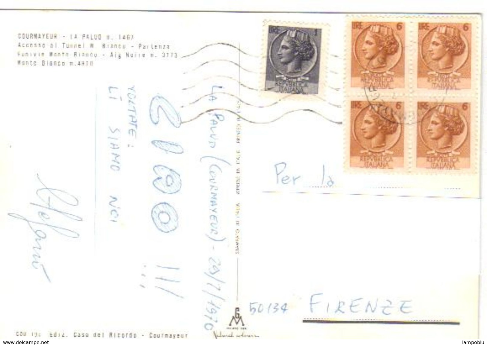 Quartina 6 Lire + 1 Lira Siracusana - Viaggiata In Tariffa 29.2.1970 Da Courmayeur A Firenze - 1961-70: Storia Postale