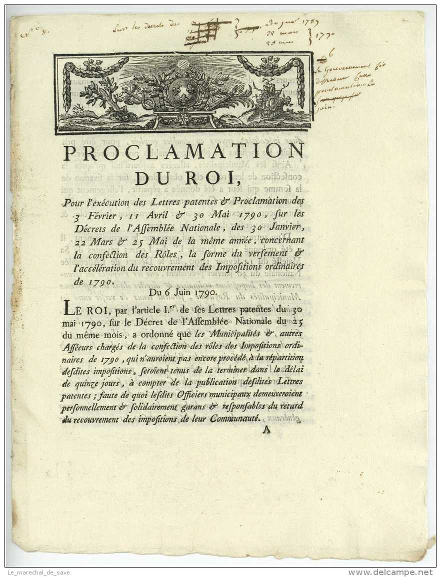 Revolution - 1790 - Assemblee Nationale - Proclamation Du Roi Louis XVI - Décrets & Lois