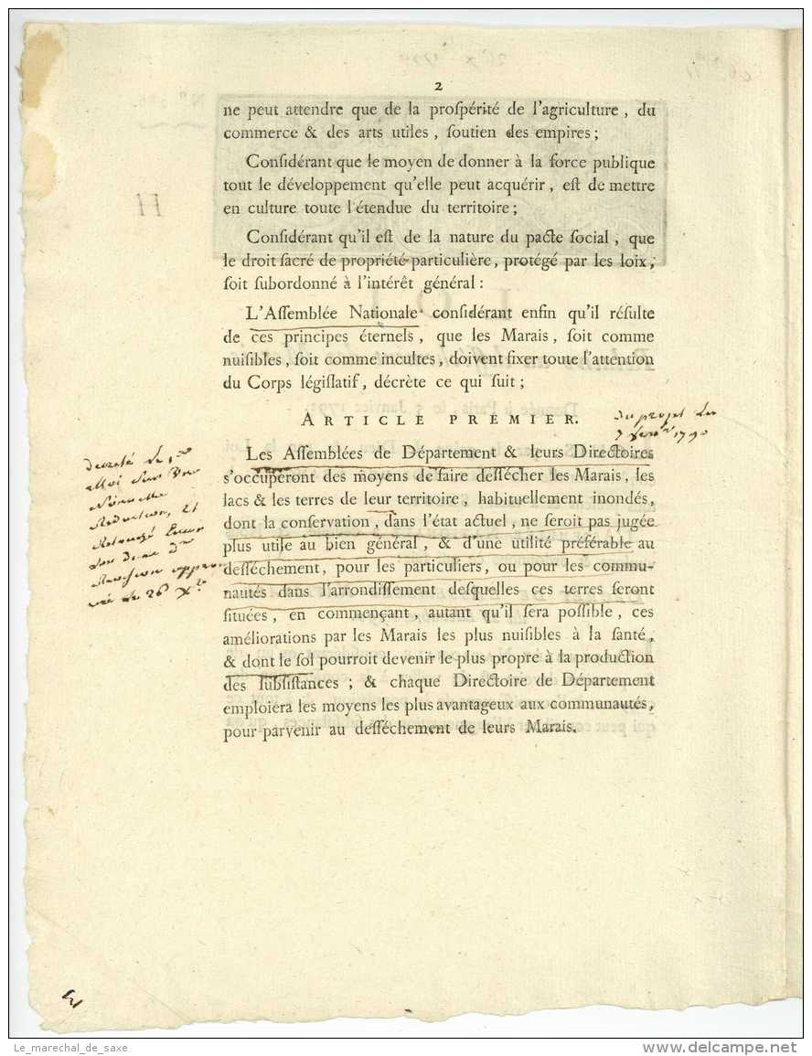 Revolution - 1791 - Loi Relative Au Dessechement Des Marais - Paris - Decreti & Leggi