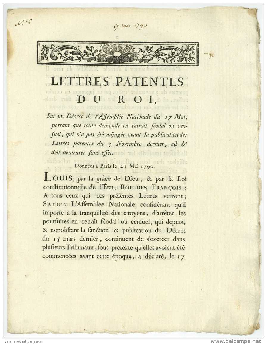 Revolution - 1790 - Lettres Patentes Du Roi Louis XVI - Décrets & Lois