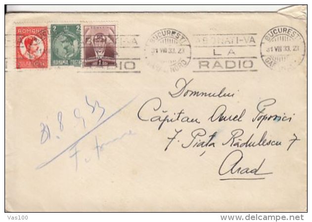 KING CHARLES II, AVIATION, STAMPS ON COVER, 1933, ROMANIA - Lettres & Documents