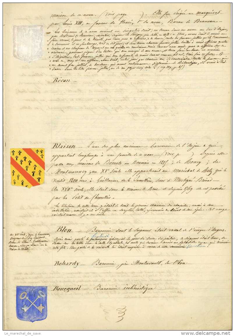 Manuscrit Vers 1850 - Liste Alphabetique Des TERRES TITRES En ANJOU Angers Beaufort Beaupreau Vihiers - Manuscritos