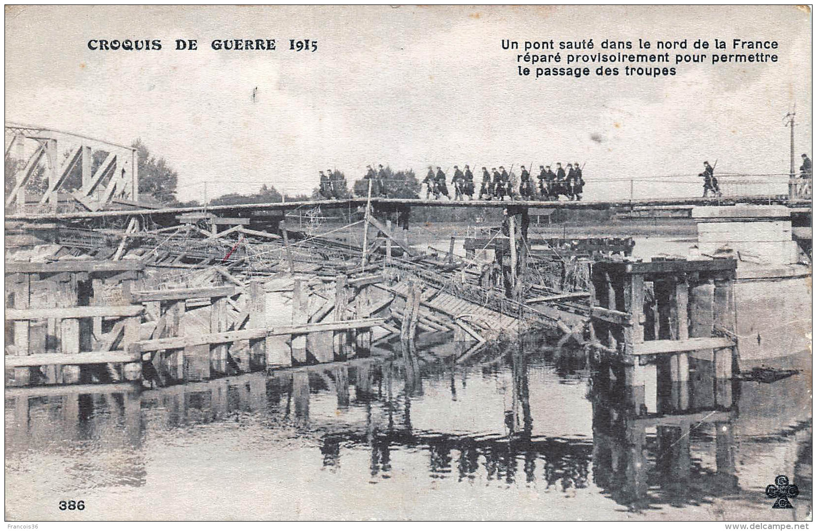 (59) Croquis De Guerre 1915 - Un Pont Sauté Dans Le Nord De France Réparé Pour Passage Des Troupes - Militaire Militaria - Autres & Non Classés