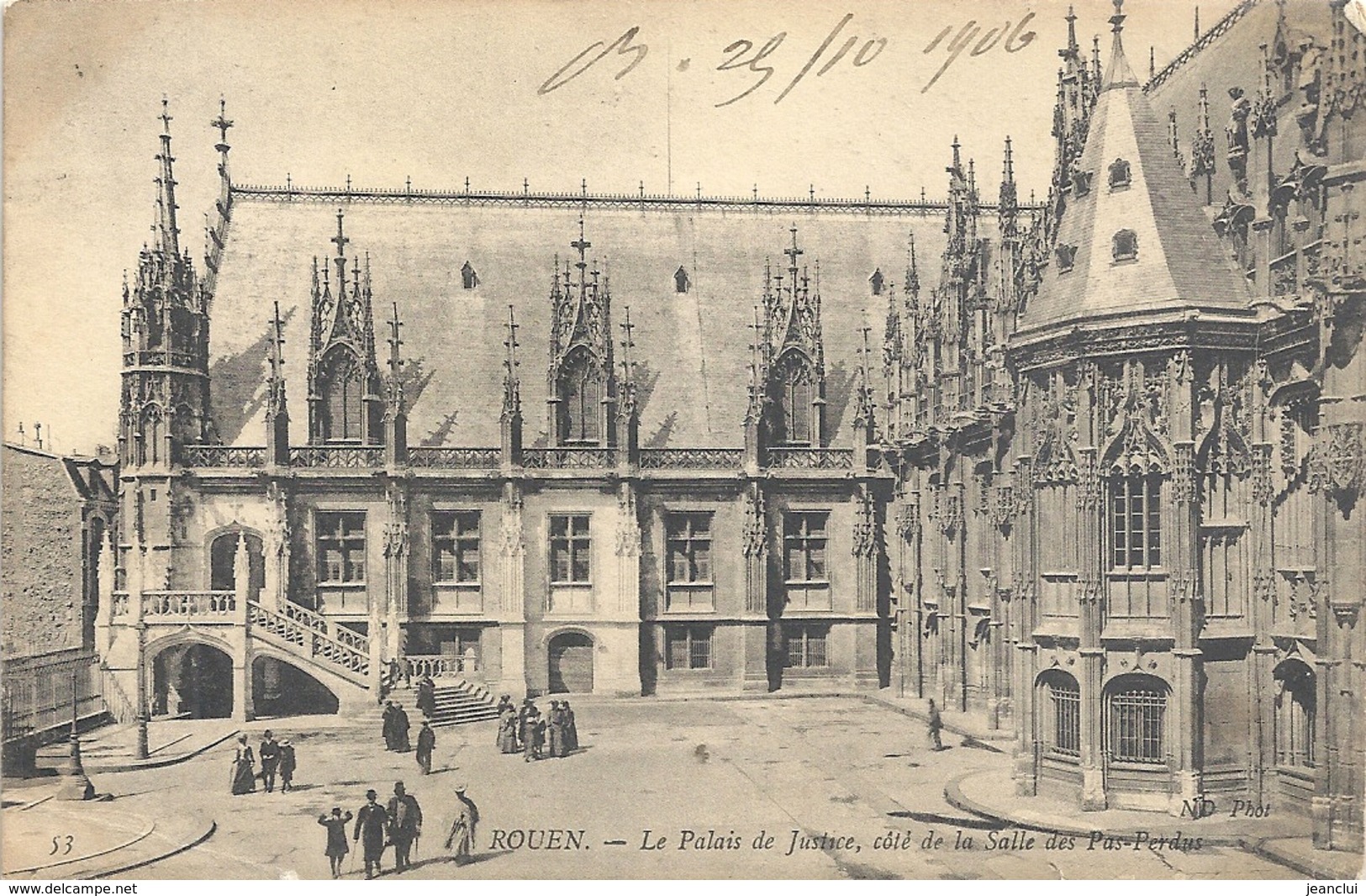 53. ROUEN . LE PALAIS DE JUSTICE COTE DE LA SALLE DES PAS-PERDUS. AFFR LE 26-10-1906 AU VERSO. 2 SCANES - Rouen