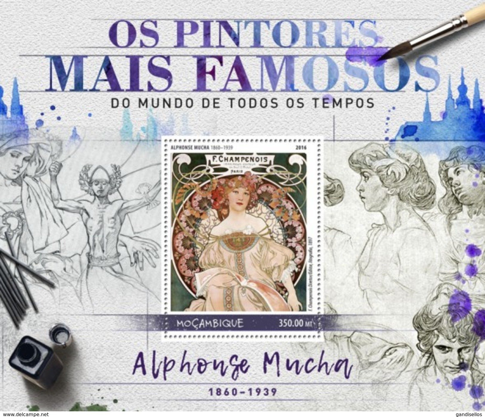 MOZAMBIQUE 2016 SHEET ALPHONSE MUCHA ART PAINTINGS ARTE PINTURAS Moz16529b - Mozambique