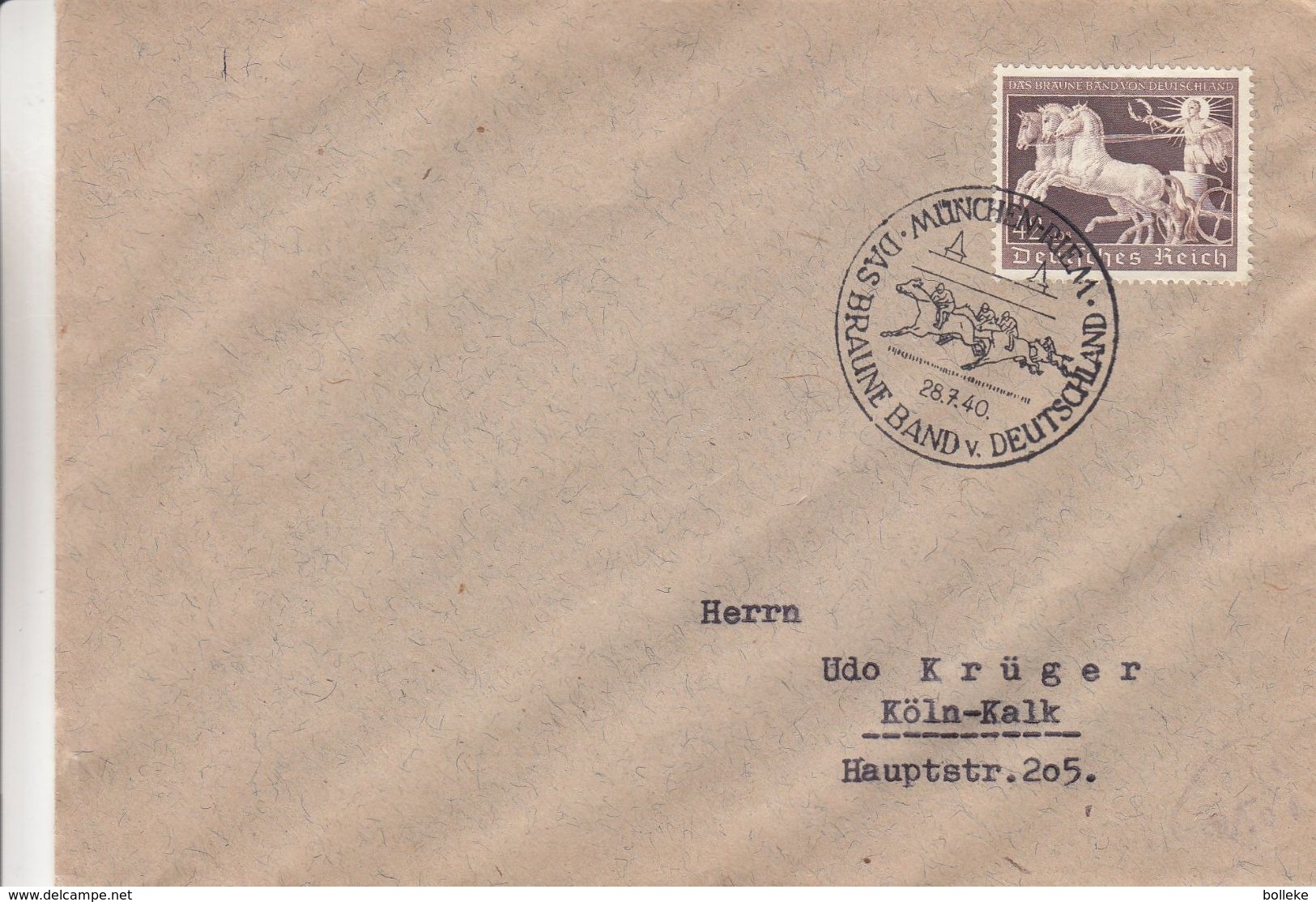 Allemagne - Empire - Lettre De1940 - Oblit München - Exp Vers Köln - Char - Chevaux - Hippisme - Valeur 50 € - Briefe U. Dokumente