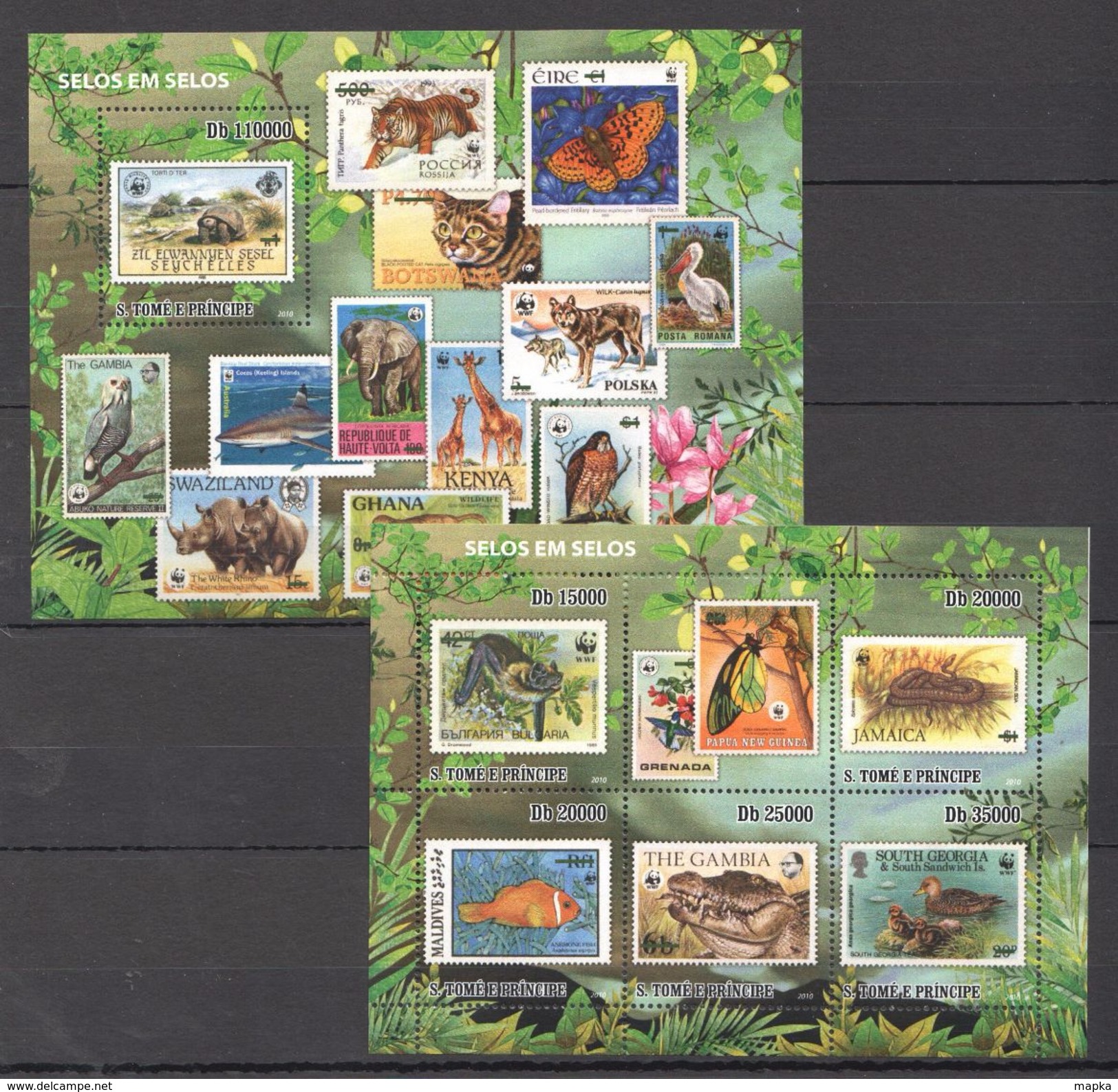 M19 2010 S.TOME E PRINCIPE FAUNA WWF POSTAL HISTORY SELOS EM SELOS KB+BL MNH - Briefmarken Auf Briefmarken