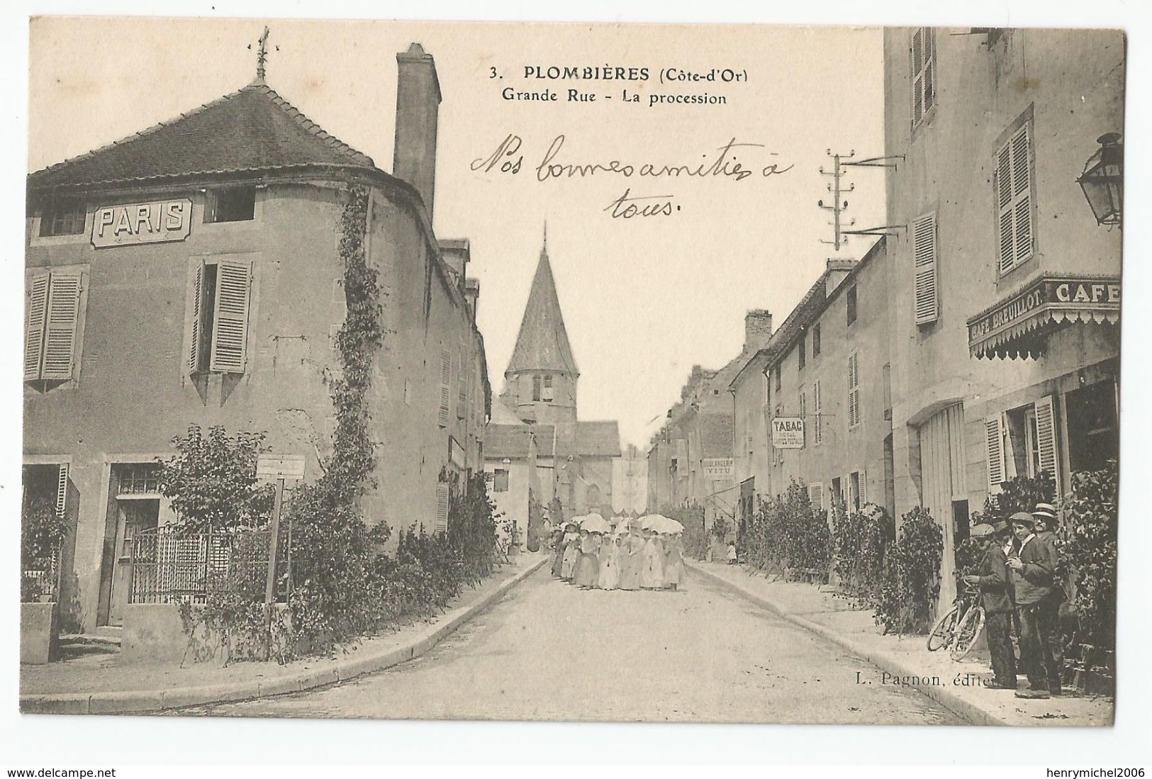 21 Cote D'or - Plombières Grande Rue La Procession Animée 1912 - Andere & Zonder Classificatie