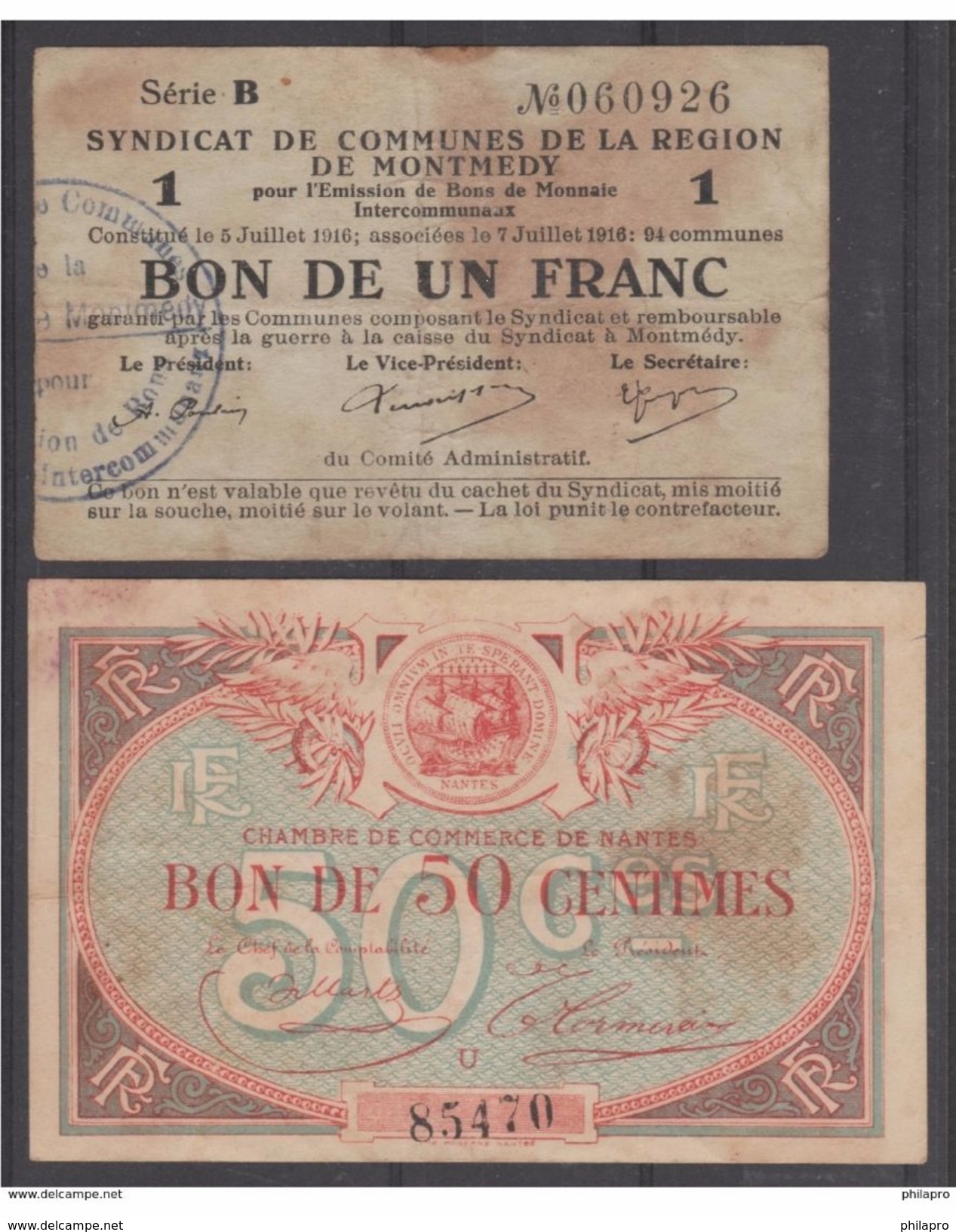 FRANCE  MONNAIES DE VILLES  DURANT LA GUERRE  1914/1918   Réf 684+ 685 - Other & Unclassified