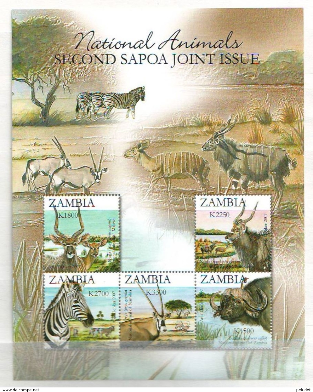 Zambia 2007 Animals Of Zambia - The Second SAPOA Joint Issue Minisheet 5 V. Mint ** - Zambia (1965-...)