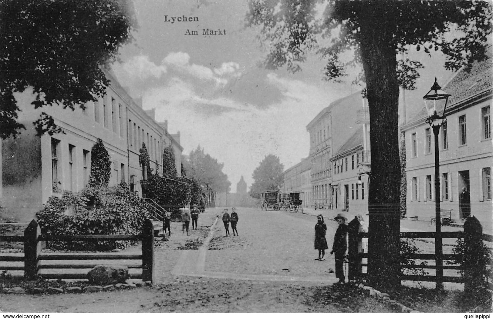 06742 "GERMANIA-BRANDENBURG- LYCHEN - AM MARKT"  ANIMATA, CARROZZE. CART  SPED 1909 - Lychen