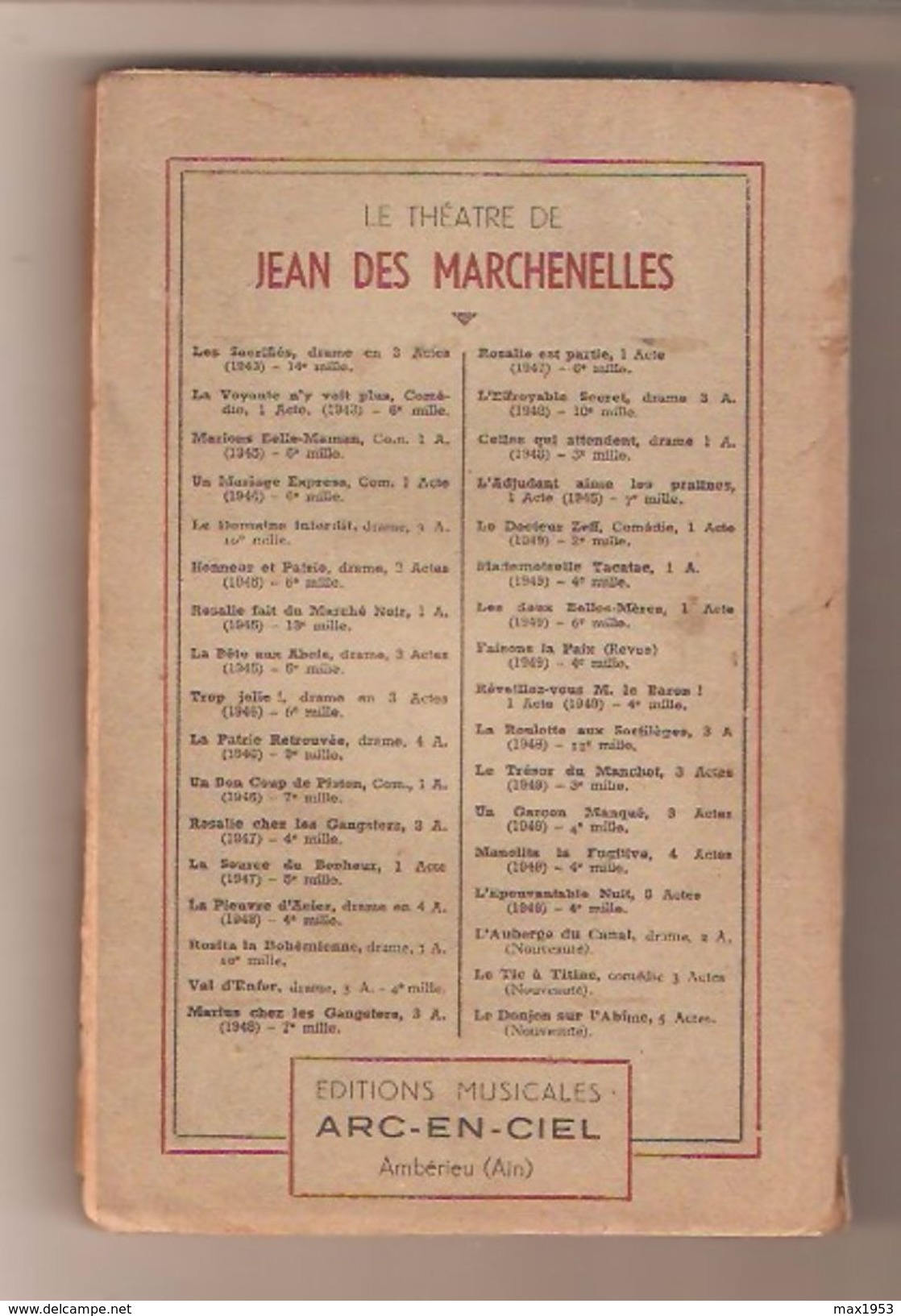 Jean Des Marchenelles & Gilles Bert - LA ROULOTTE AUX SORTILEGES - Editions Musicales Arc-En-Ciel, Ambérieu S.d.[1950] - Auteurs Français