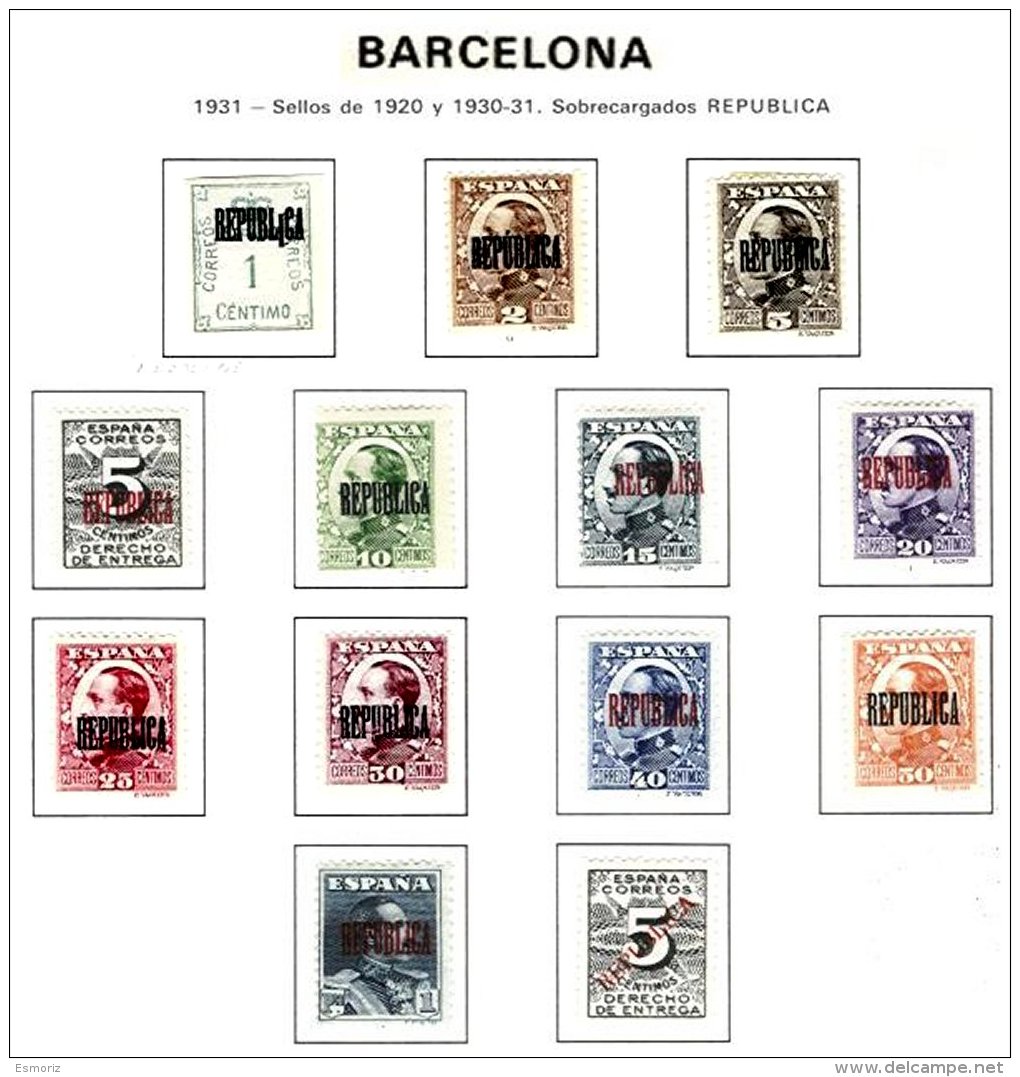 SPAIN, Barcelona, Yv 1/12, 17, * MLH, F/VF - Emisiones Repúblicanas