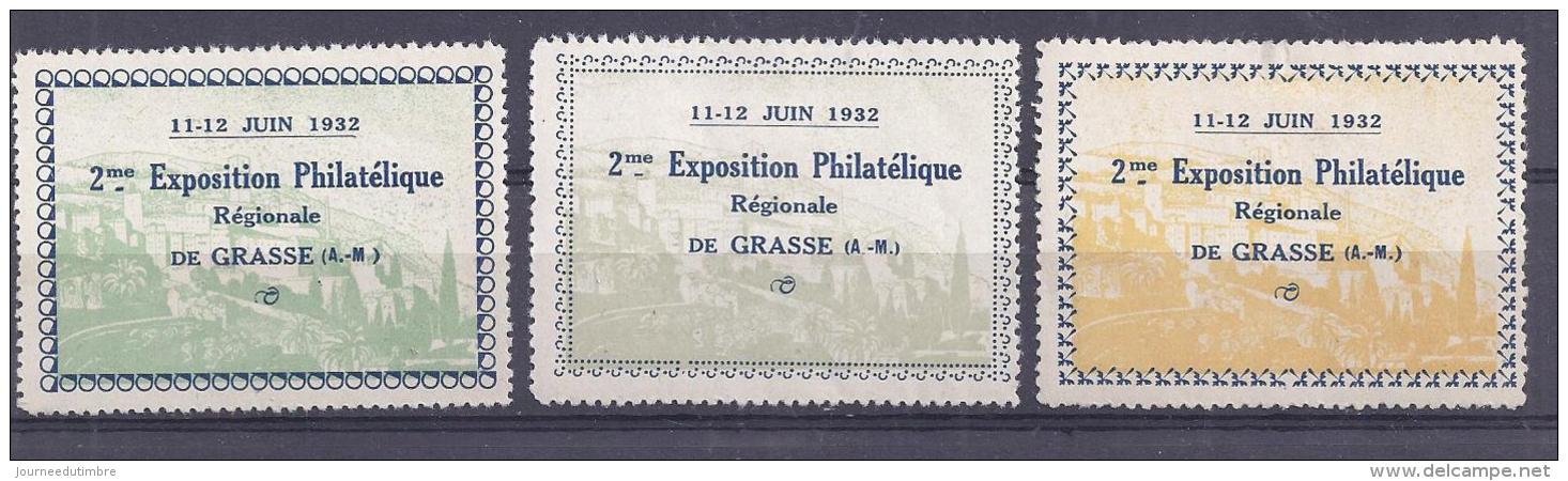 3 Vignettes Exposition Philatelique Grasse 1932 * - Philatelic Fairs