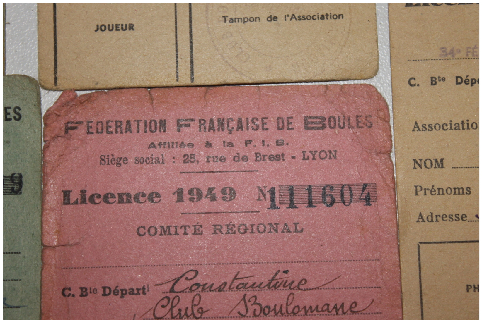 Lot De Licences De Club De Pétanque D'Algérie 1948-1952 - Pétanque