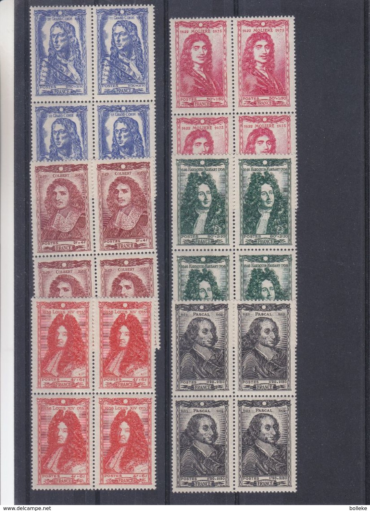 France - Yvert 612 / 17 ** - En Bloc De 4  - Louis XIV - Molière - Colbert - Pascal - Valeur 48 Euros ++ - Unused Stamps