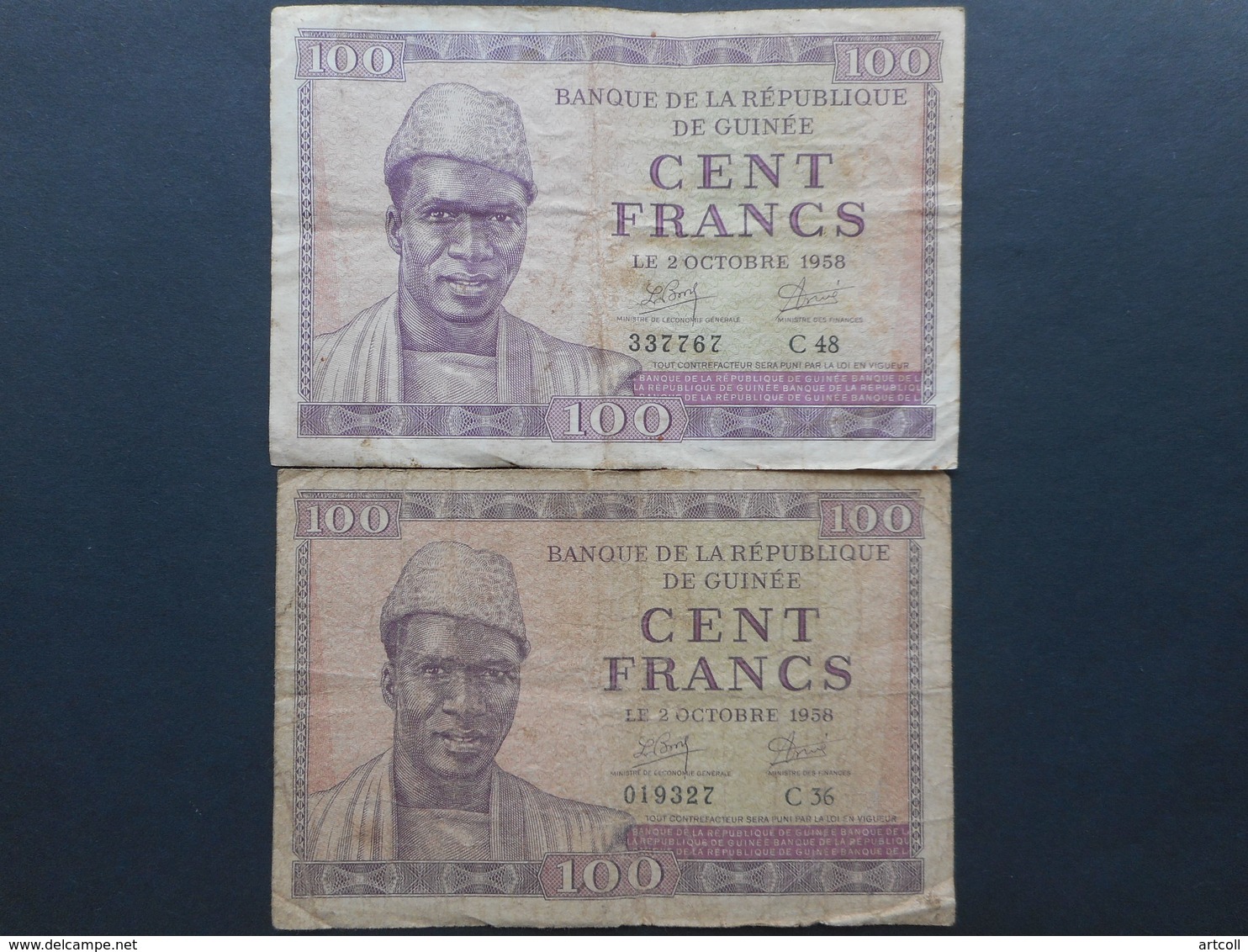 Guinea 100 Francs 1958 (Lot Of 2 Banknotes) - Guinée