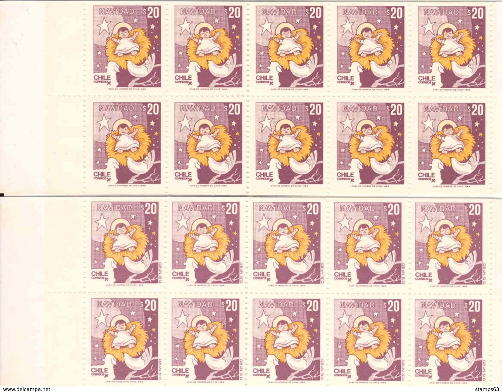 CHILE, 1988, Booklet 8/9, Christmas, Pair - Chile