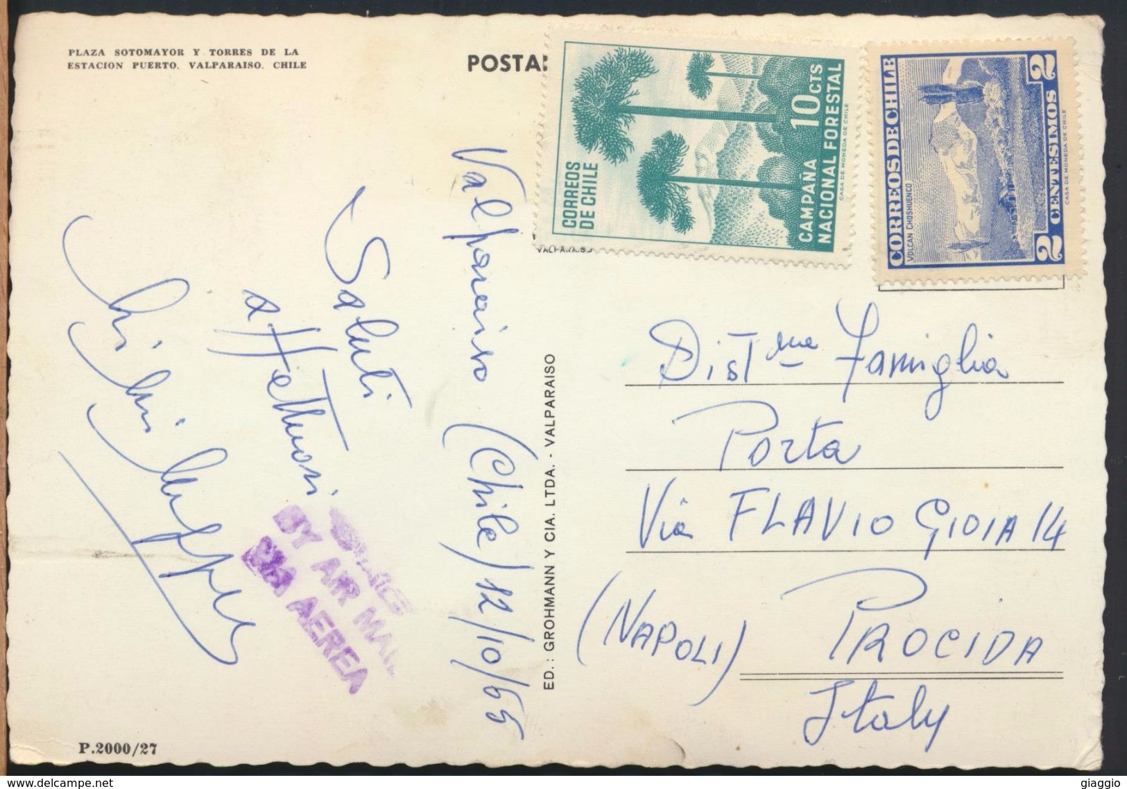 °°° 9393 - CHILE - PUERTO VALPARAISO - PLAZA SOTOMAYOR Y TORRES - 1965 With Stamps °°° - Chile