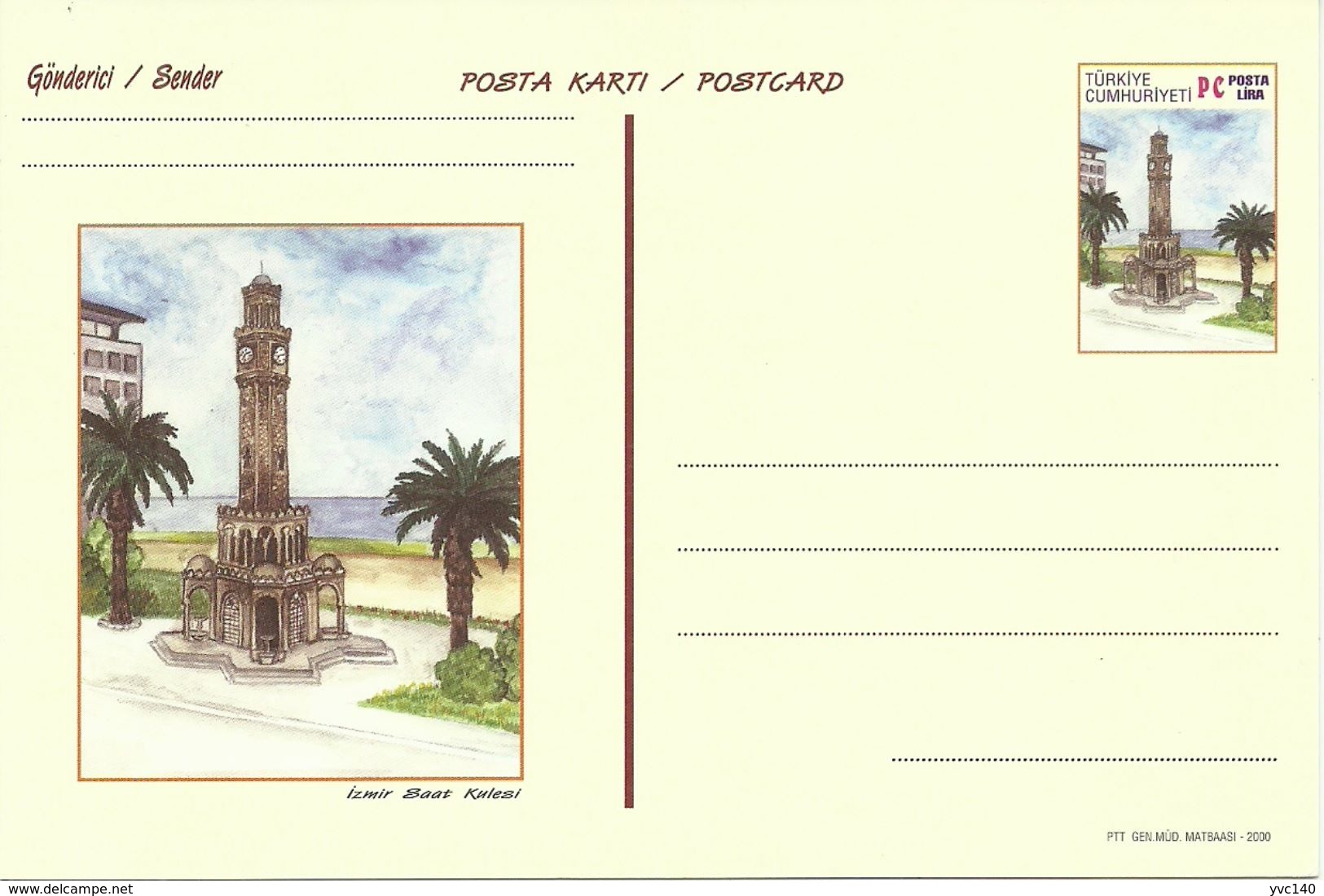 Turkey ; 2000 Postal Stationery "Clock Towers" - Entiers Postaux