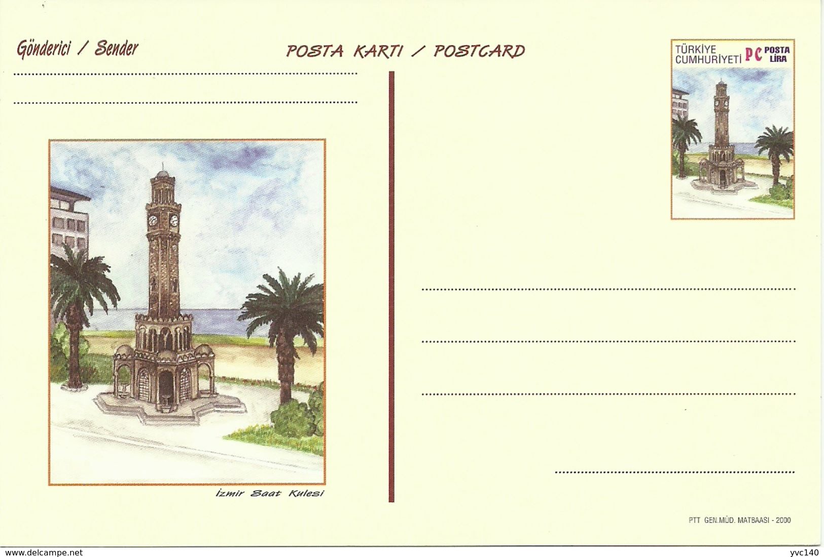 Turkey ; 2000 Postal Stationery "Clock Towers" - Ganzsachen