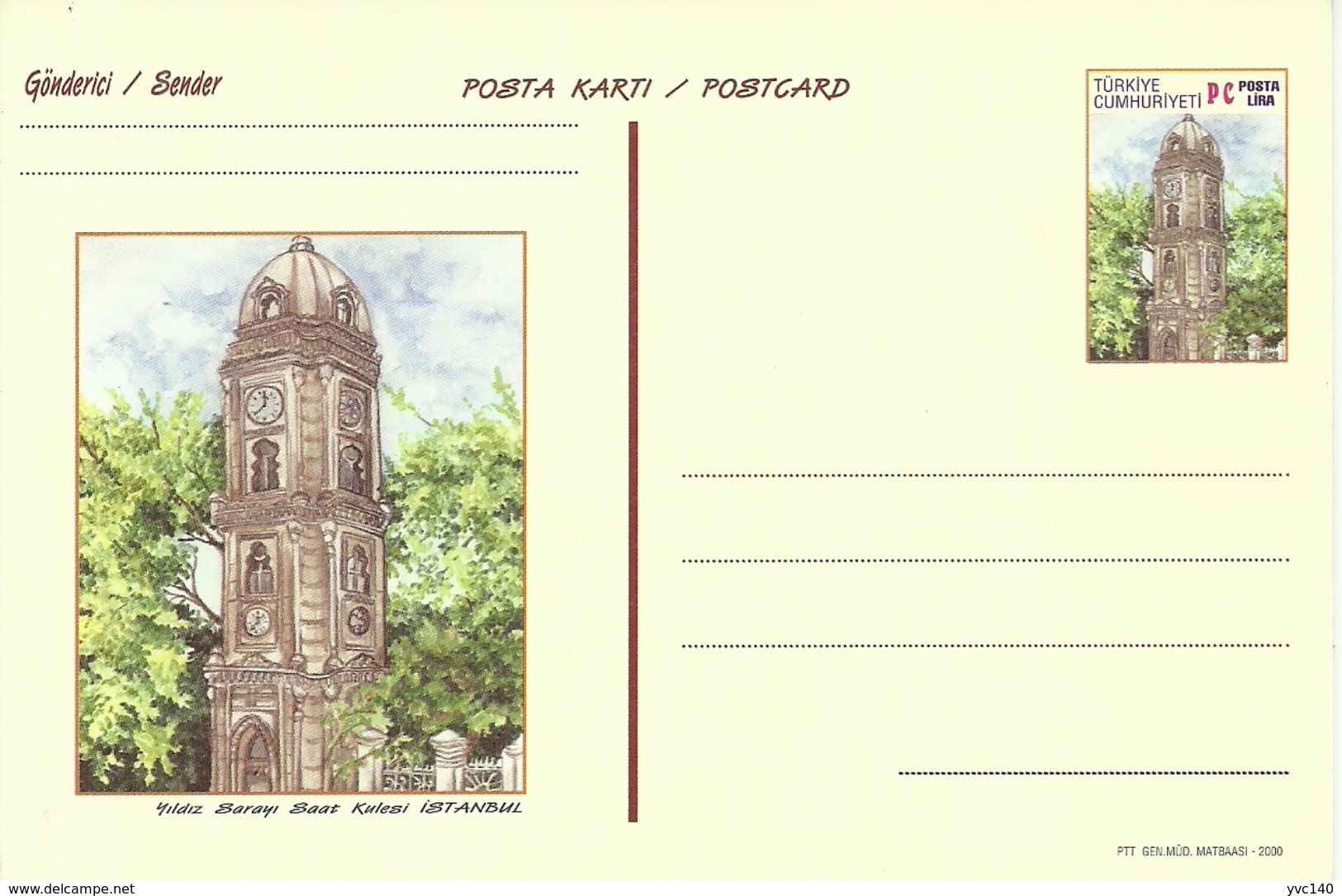 Turkey ; 2000 Postal Stationery "Clock Towers" - Interi Postali