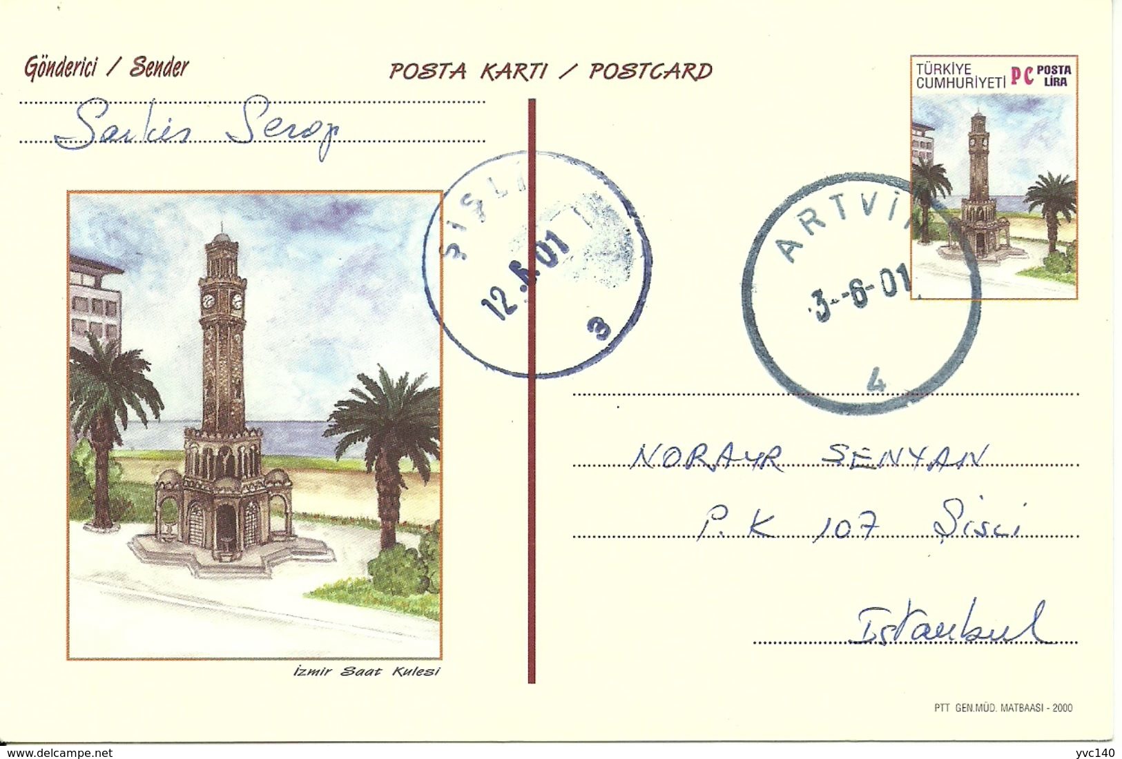 Turkey ; 2000 Postal Stationery "Clock Towers" - Postal Stationery