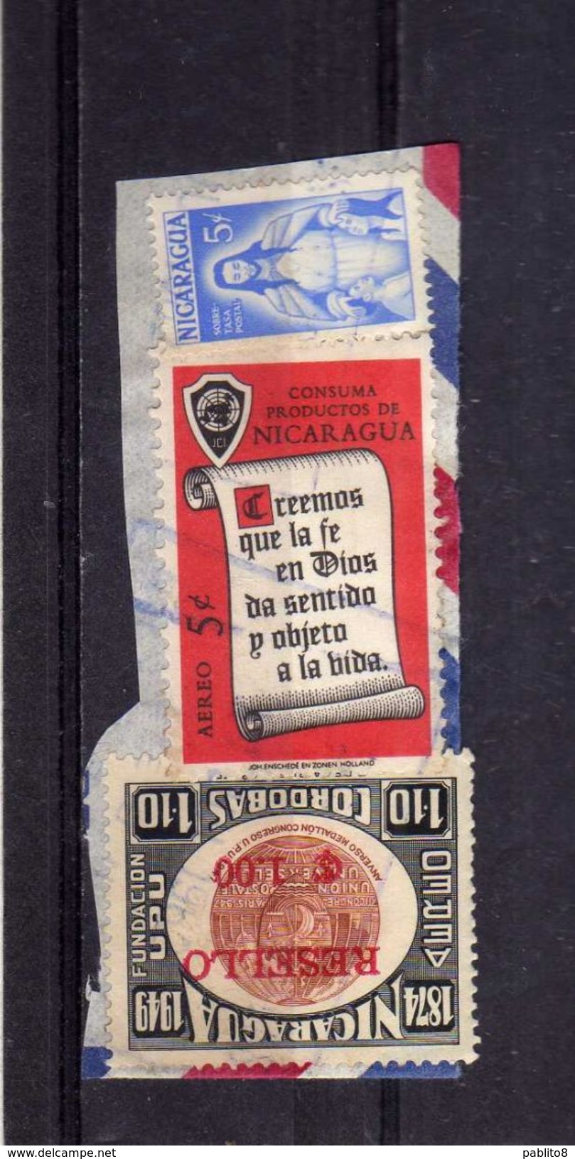 NICARAGUA 1962 AIR MAIL POSTA POSTA AEREA CORREO AEREO UPU RESELLO 1.10cor + OTHERS USATO USED OBLITERE' - Nicaragua