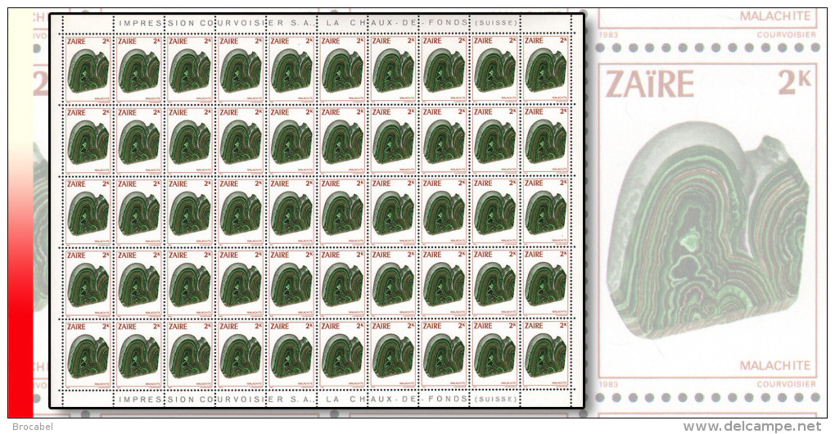 Zaire 1181** 2K  Minerai Malachite - Feuille/Scheet De 50 MNH - Neufs