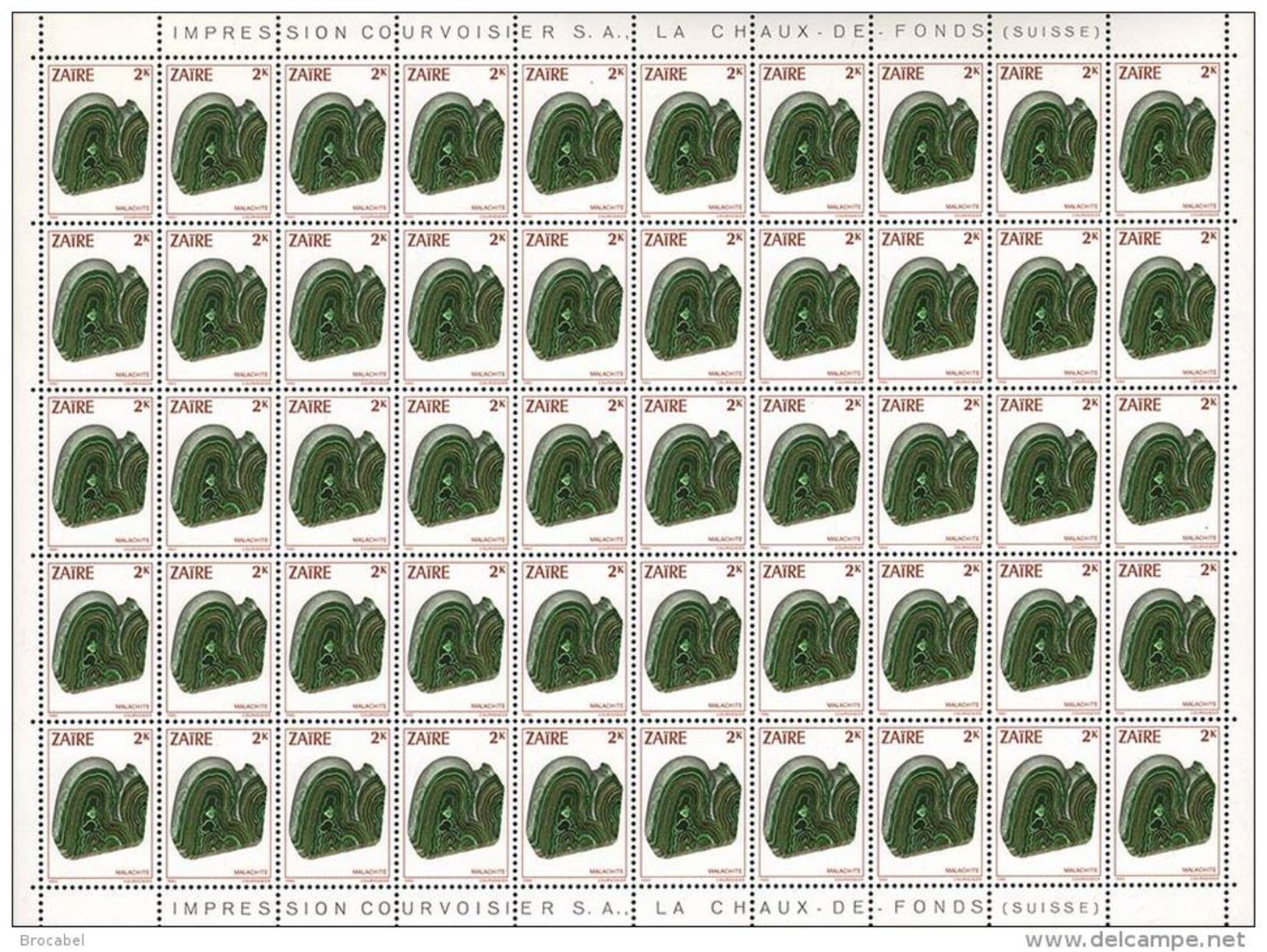 Zaire 1181** 2K  Minerai Malachite - Feuille/Scheet De 50 MNH - Neufs