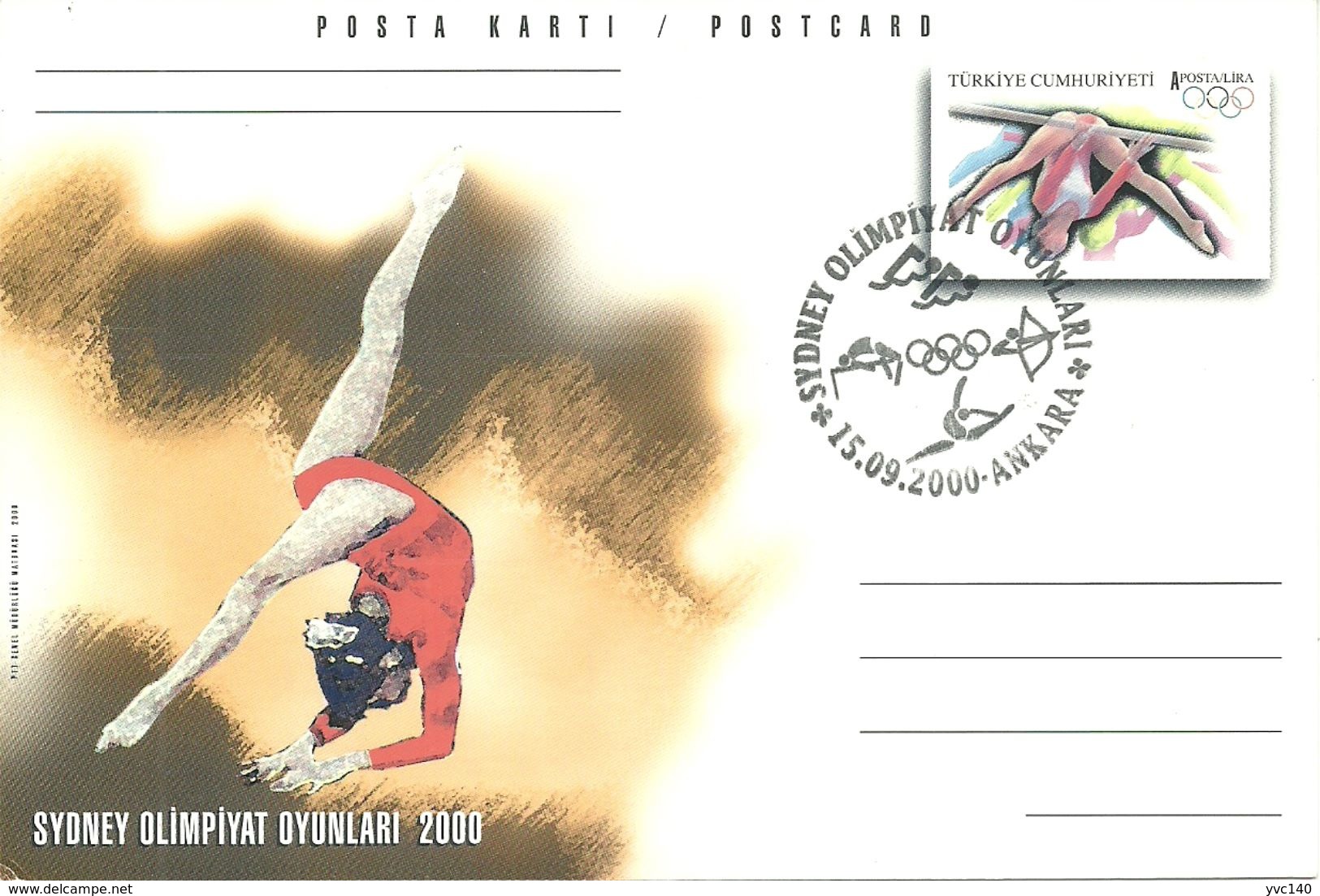 Turkey; 2000 Postal Stationery "Sydney Olympic Games (Gymnastic)" - Interi Postali