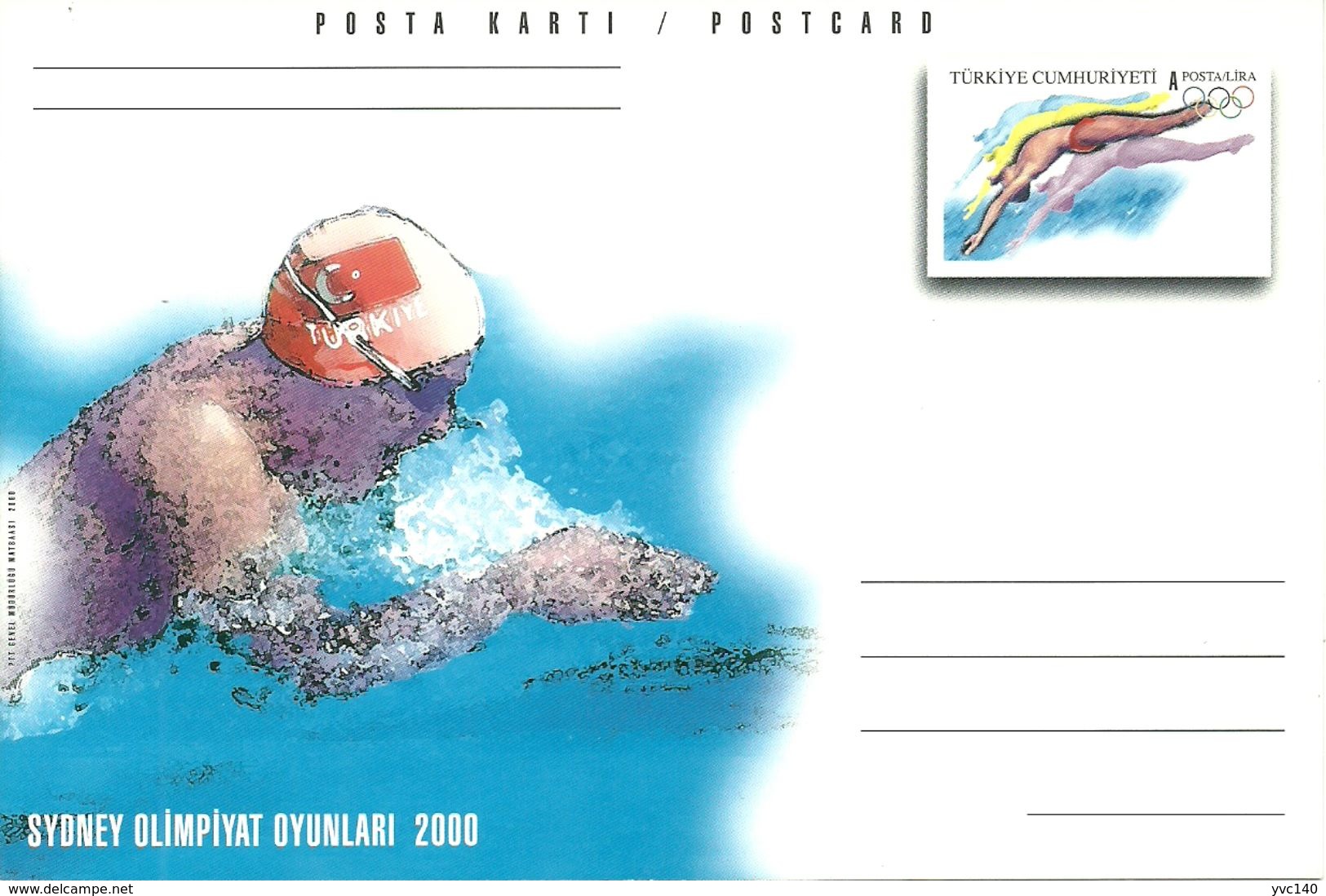 Turkey; 2000 Postal Stationery "Sydney Olympic Games (Swimming)" - Ganzsachen