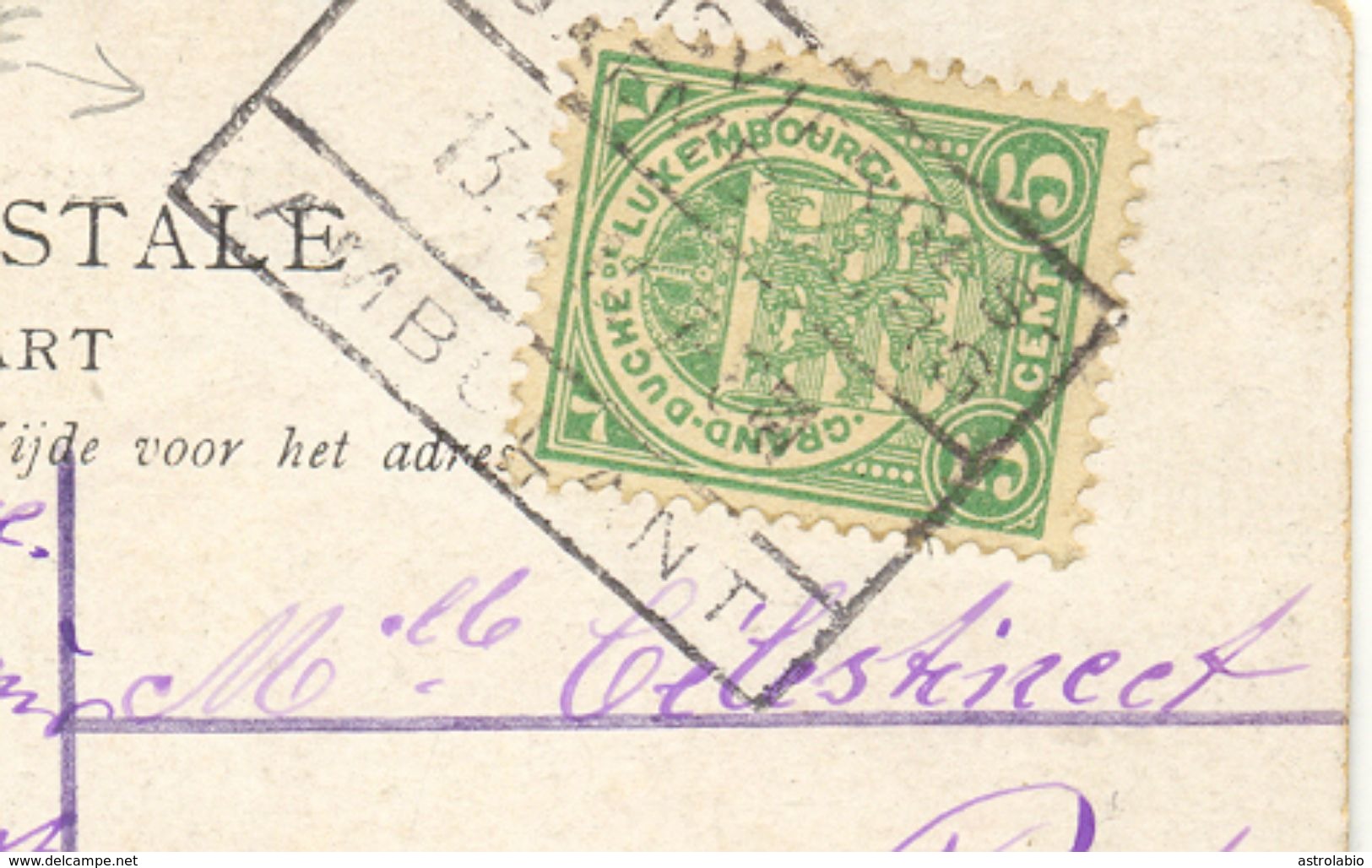 Luxembourg 1907 " Ambulant " Obliteration Sur Carte Postale. Voir 2 Scan - 1907-24 Wapenschild