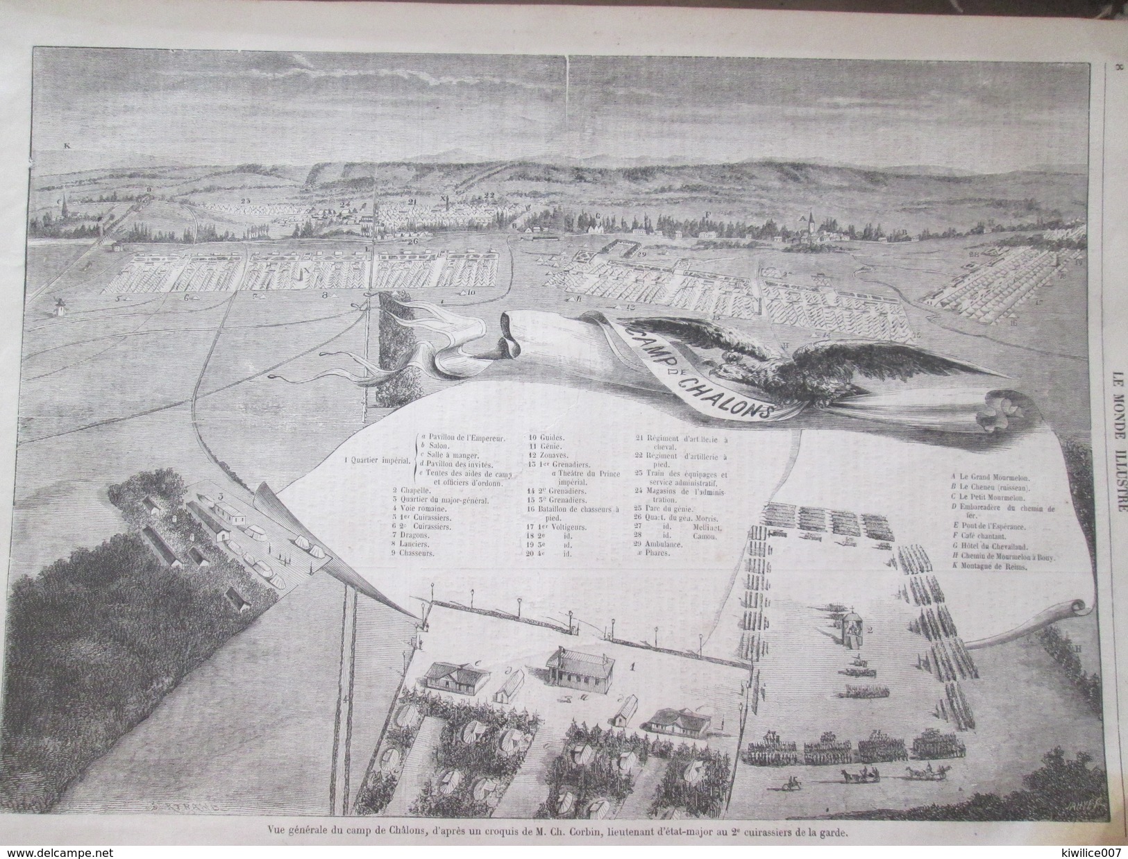 2 Gravures D Epoque 1857 Le Camp Militaire De Chalons  Vue Générale    Plan   Pres De Mourmelon - Autres & Non Classés