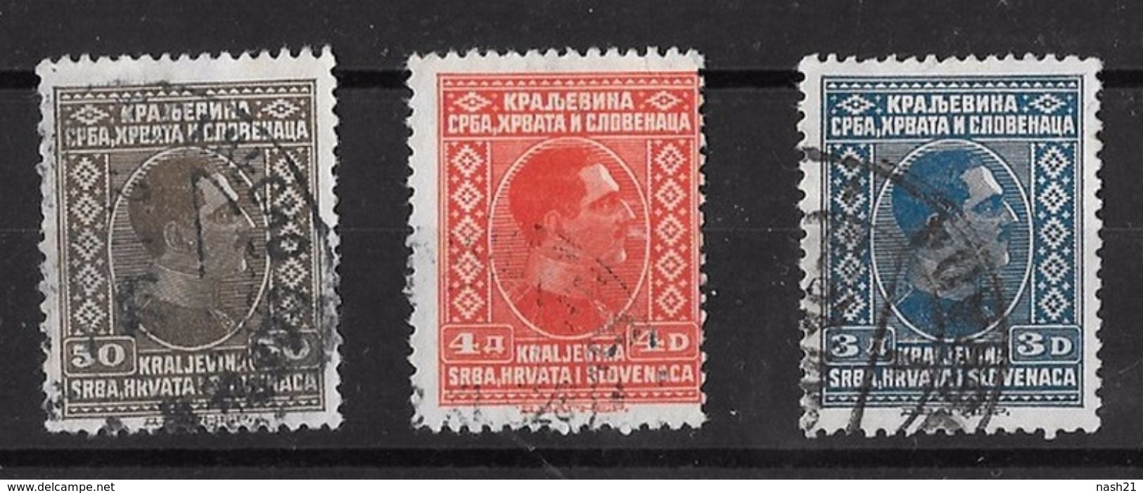 Timbres De Yougoslavie  1926 & 27  _    Alexandre 1er, 50 P. Sépia, 3 D. Bleu, 4 D. Rouge Orange - Oblitérés