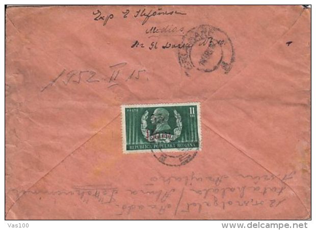 WRITERS, I.L. CARAGIALE, 55 BANI OVERPRINT STAMPS ON COVER, 1952, ROMANIA - Schriftsteller