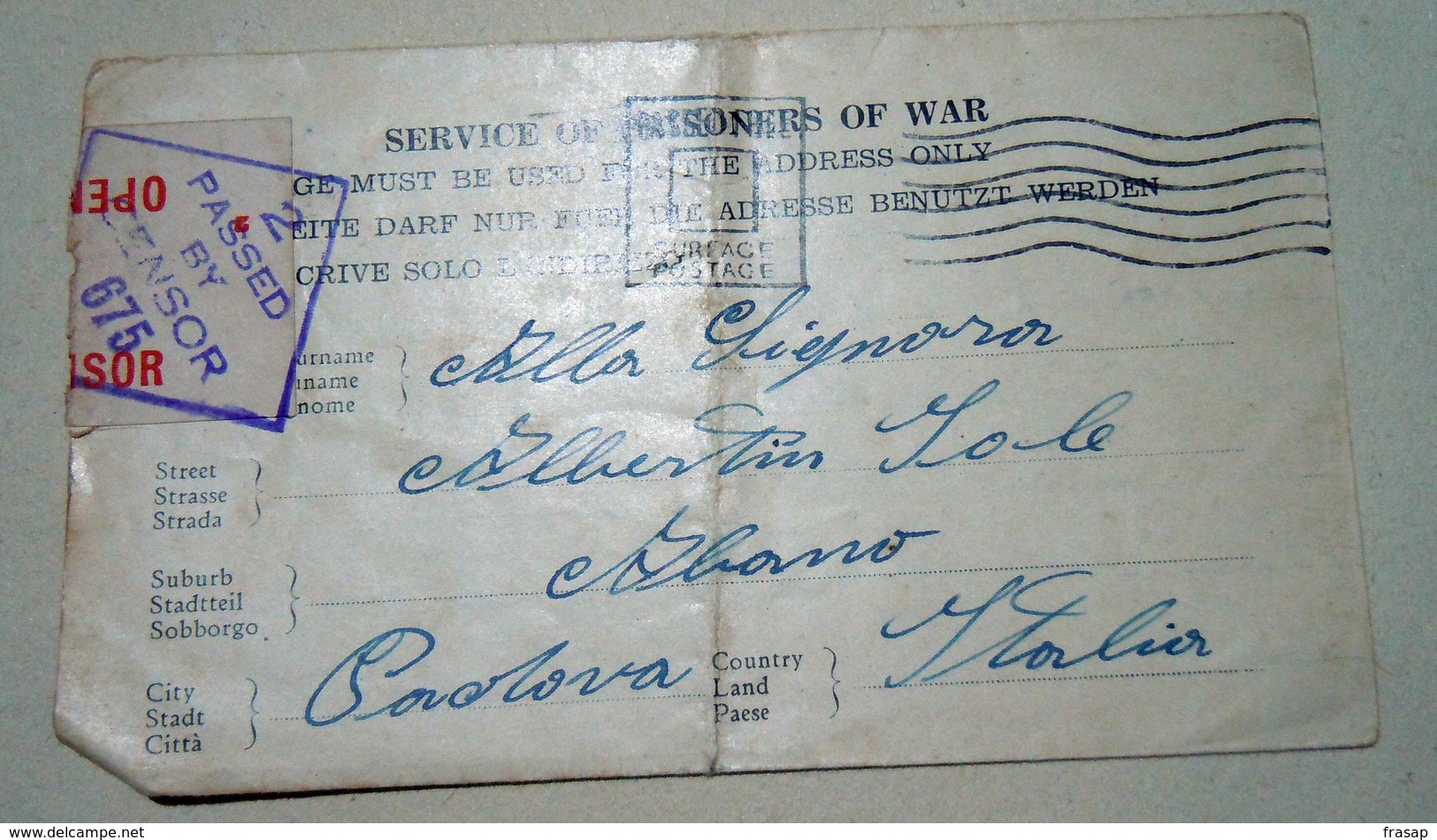 AUSTRALIA COWRA 1945 Card From Italian Pow CAMP 12 To ITALY AIR LETTER - Covers & Documents