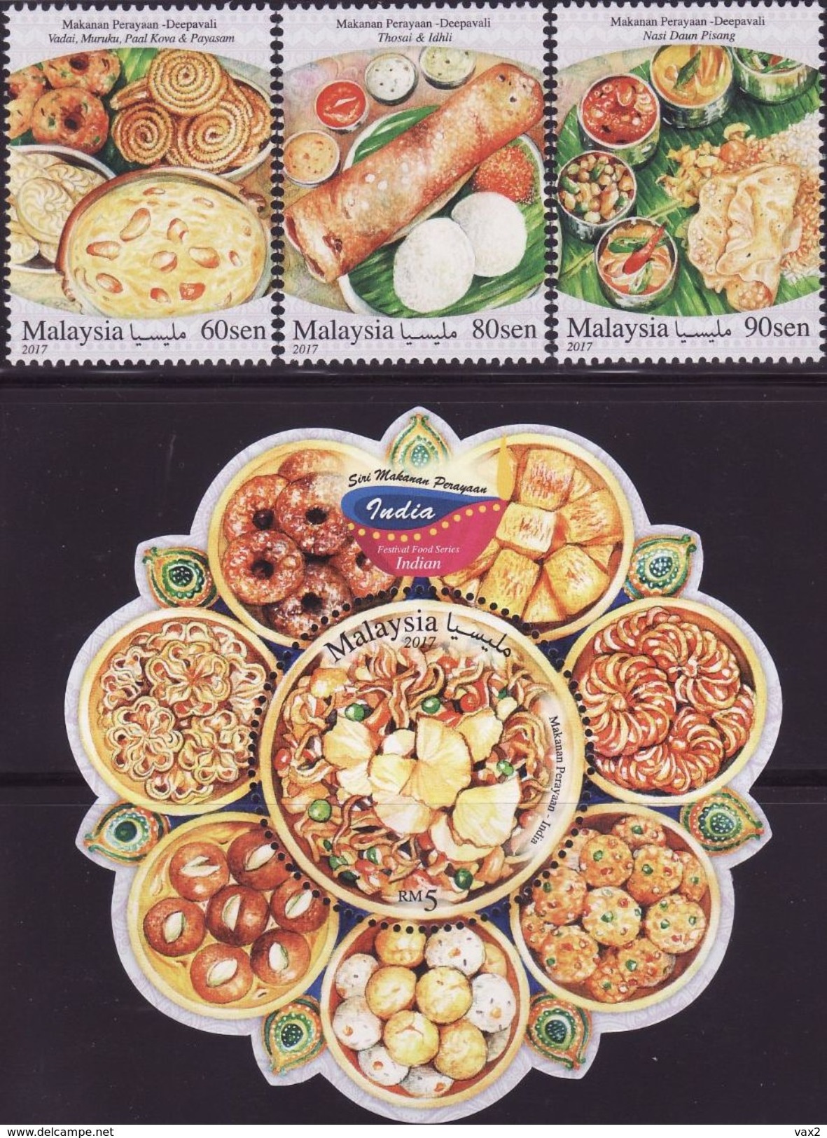 Malaysia 2017-18 Festive Food Series -- Indian Set+M/S MNH Unusual - Malaysia (1964-...)